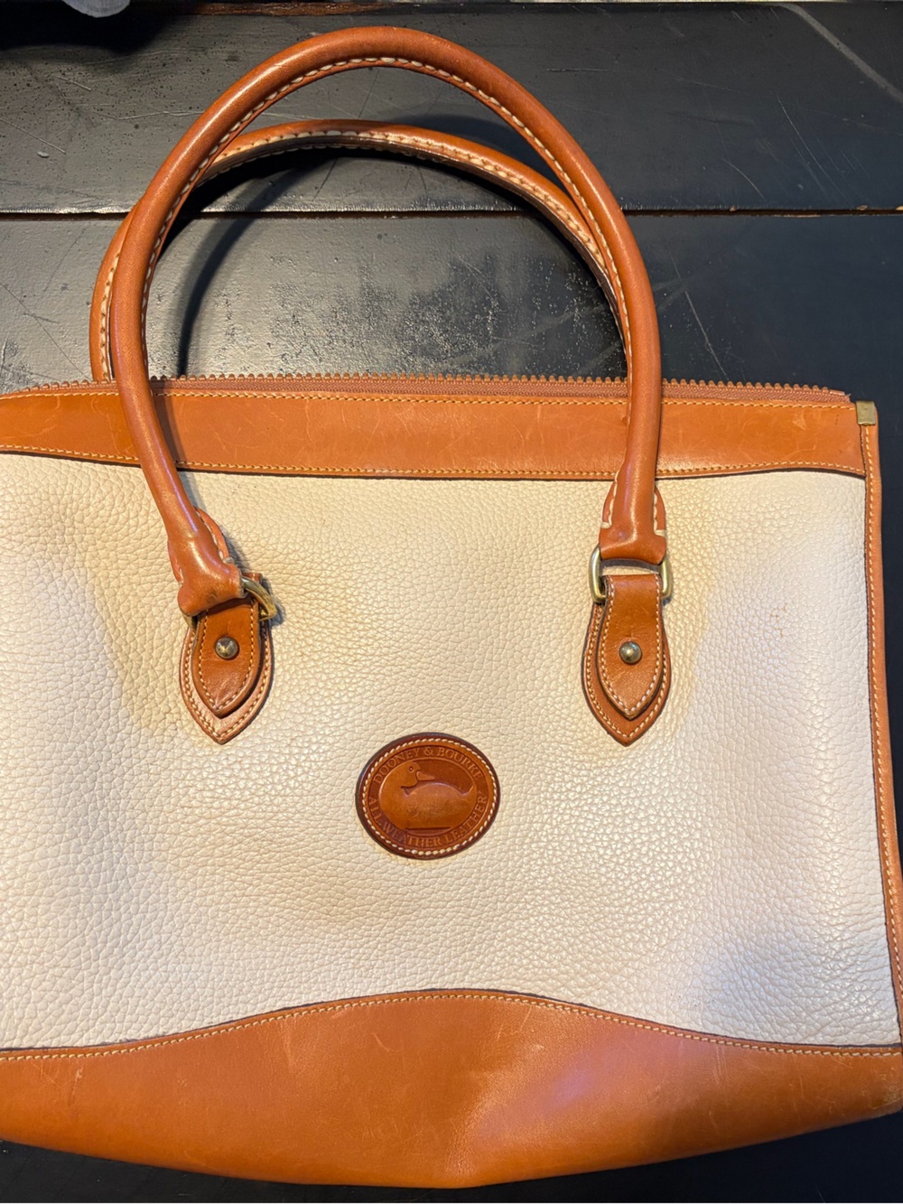 Dooney & Bourke Cream and Tan Pebbled Leather Tote